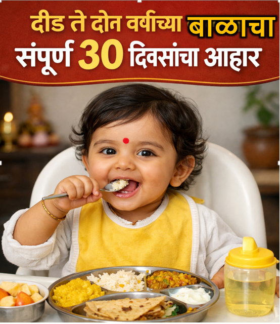 दीड ते दोन वर्षाच्या बाळाचा ३० दिवसाचा आहार / 30 Days Diet plan for 18-24 Months old baby
